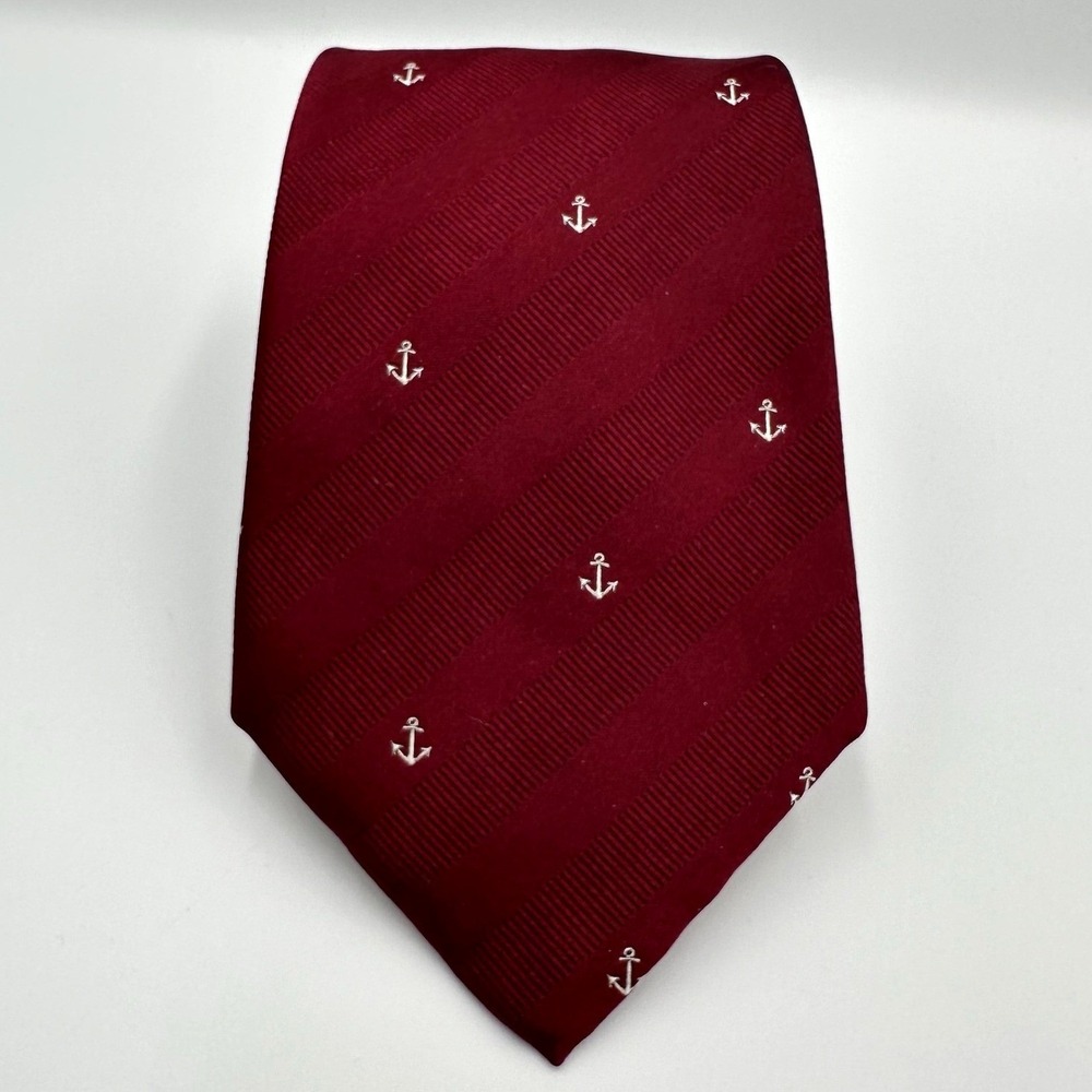 Vintage Sulka‎ Tie Mens Burgundy Silk Anchor Pattern Nautical Woven Necktie